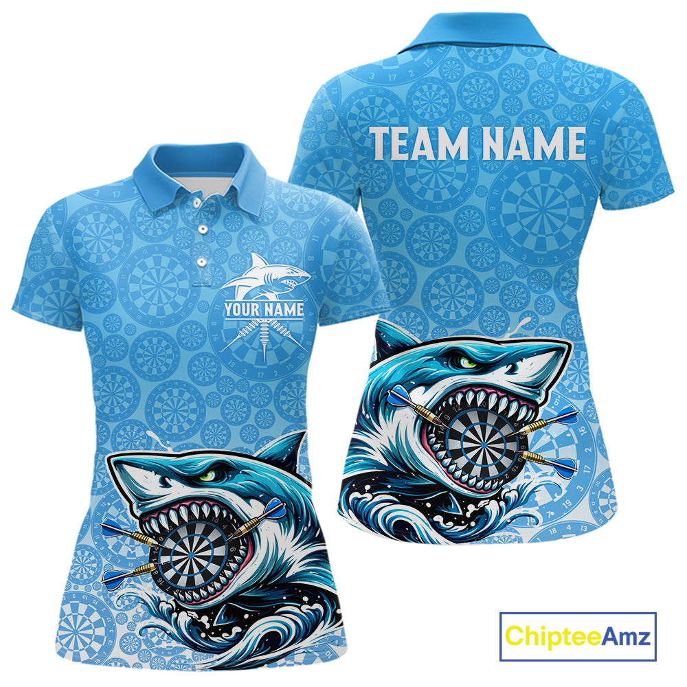 Blue Ferocious Shark Dartboard & Arrow Women  Darts Polo Shirt Custom Funny Dart League Shirt NYN2647