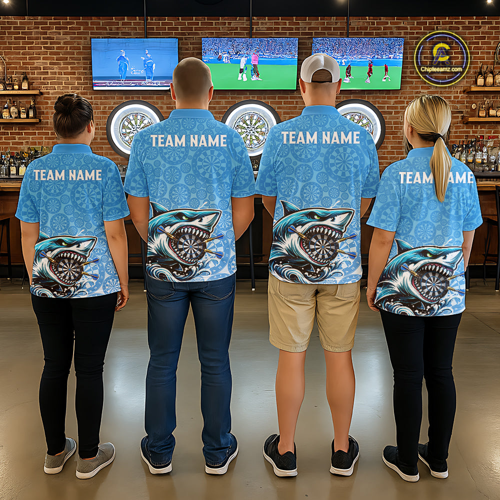 Blue Ferocious Shark Dartboard & Arrow Women  Darts Polo Shirt Custom Funny Dart League Shirt NYN2647