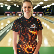 Load image into Gallery viewer, Fire Flame Dragon Bowling Polo Quarter Zip Shirts For Women Custom Team Bowling Jerseys | Red NYN3450