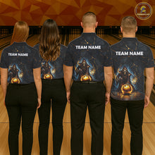 Load image into Gallery viewer, Flame Grim Reaper Custom Men Bowling Polo &amp; Quarter-Zip Shirts Gold Bowling Ball League Jerseys NYN3011