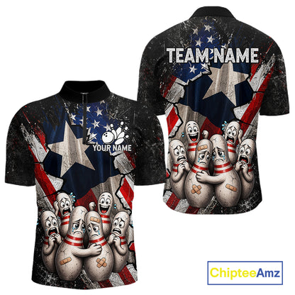Funny Sad Pins Mascot Patriotic Bowling Jersey For Men Custom Texas - US Flag Bowling Team Shirts NYN3199