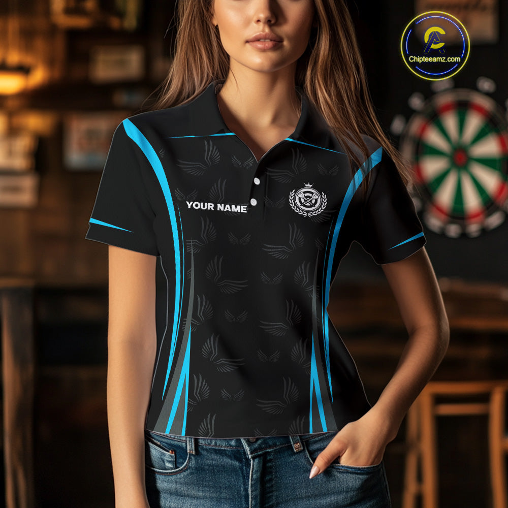 Azure Wings With Dart Arrow Women's Funny Darts Shirt - Custom Name For Darts Jersey NYN0495