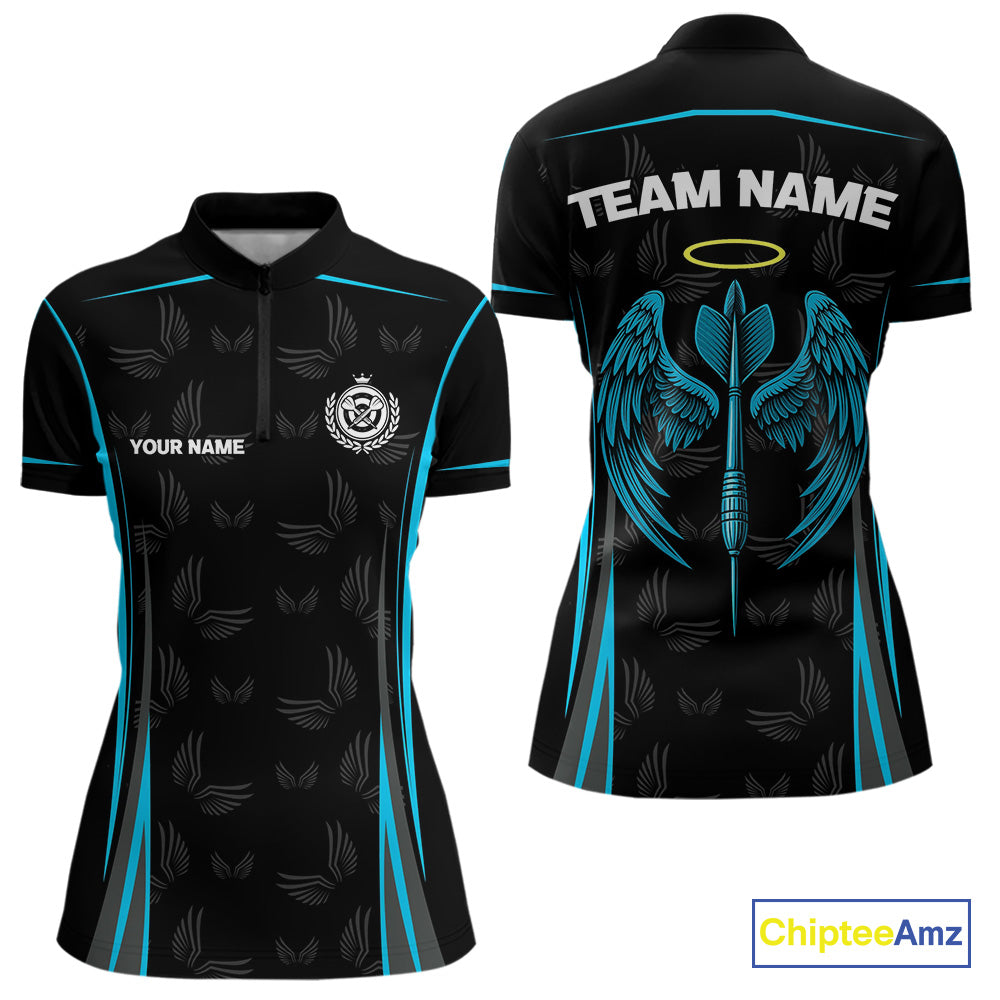 Azure Wings With Dart Arrow Women's Funny Darts Shirt - Custom Name For Darts Jersey NYN0495