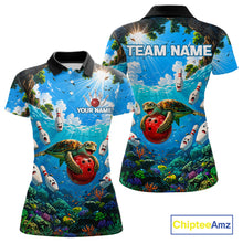 Load image into Gallery viewer, Funny ocean turtle bowling polo shirt for women custom bowling team jersey mockup