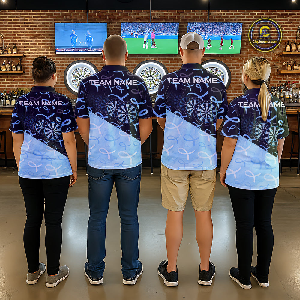 Dart team wearing Prostate Cancer Awareness Custom Jerseys, Charity Dart Tournament Team Uniforms