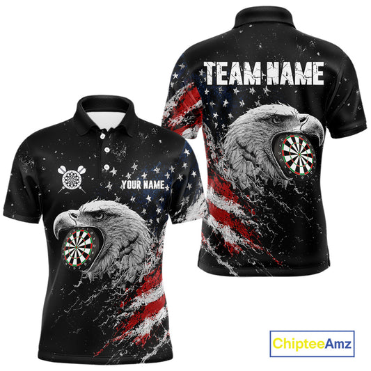 Custom USA Flag Eagle Men's Darts Polo Shirt Mockup, Patriotic Dart Team Uniform, Tournament Jersey