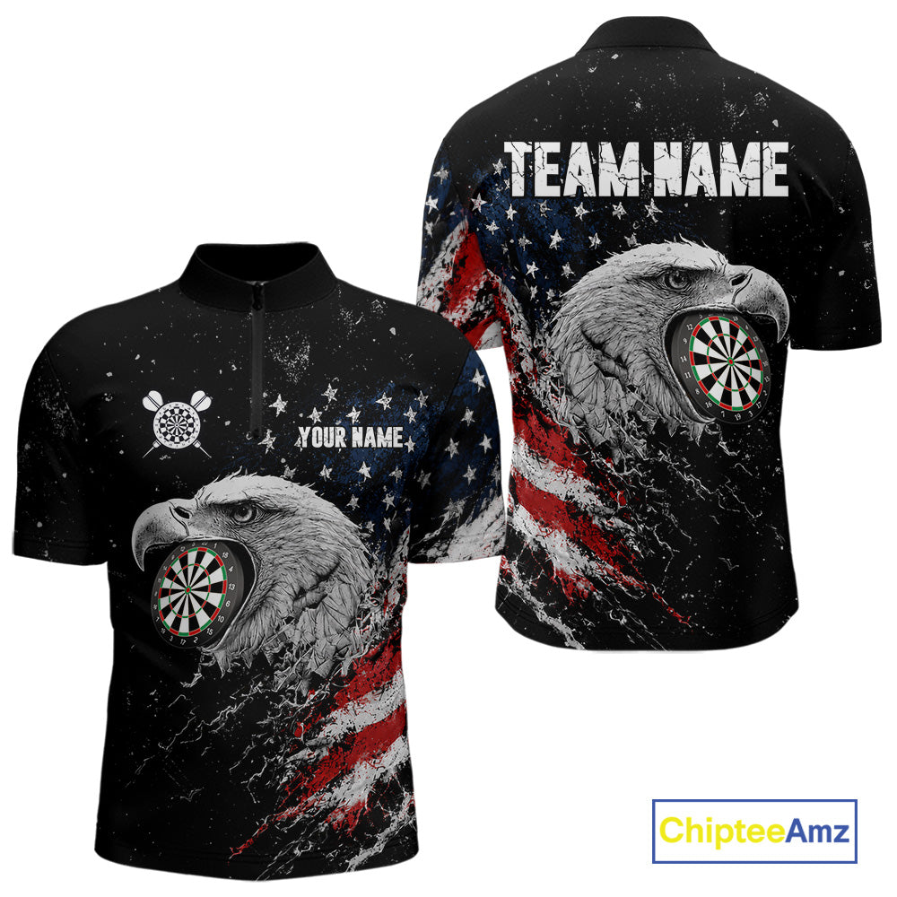 USA Flag Eagle Men's Quarter-Zip Darts Jersey Mockup, Professional Patriotic Dart League Shirt