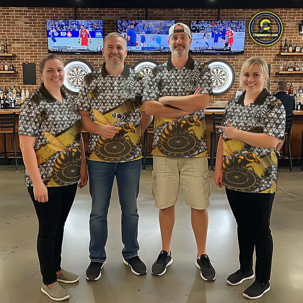 Custom Funny Gold Bee Silver Triangle Darts Polo Shirt For Women Funny Dart League Jerseys NYN2176