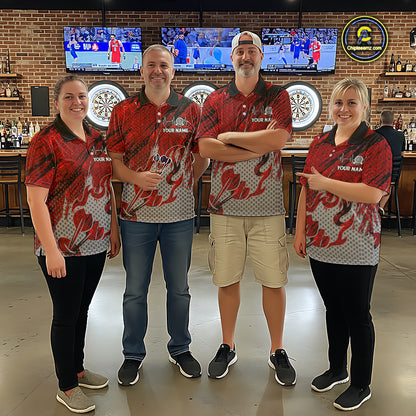 Custom Grunge Red And Grey Halftone Women Darts Quarter-Zip Team Shirt Dart League Jerseys NYN2178