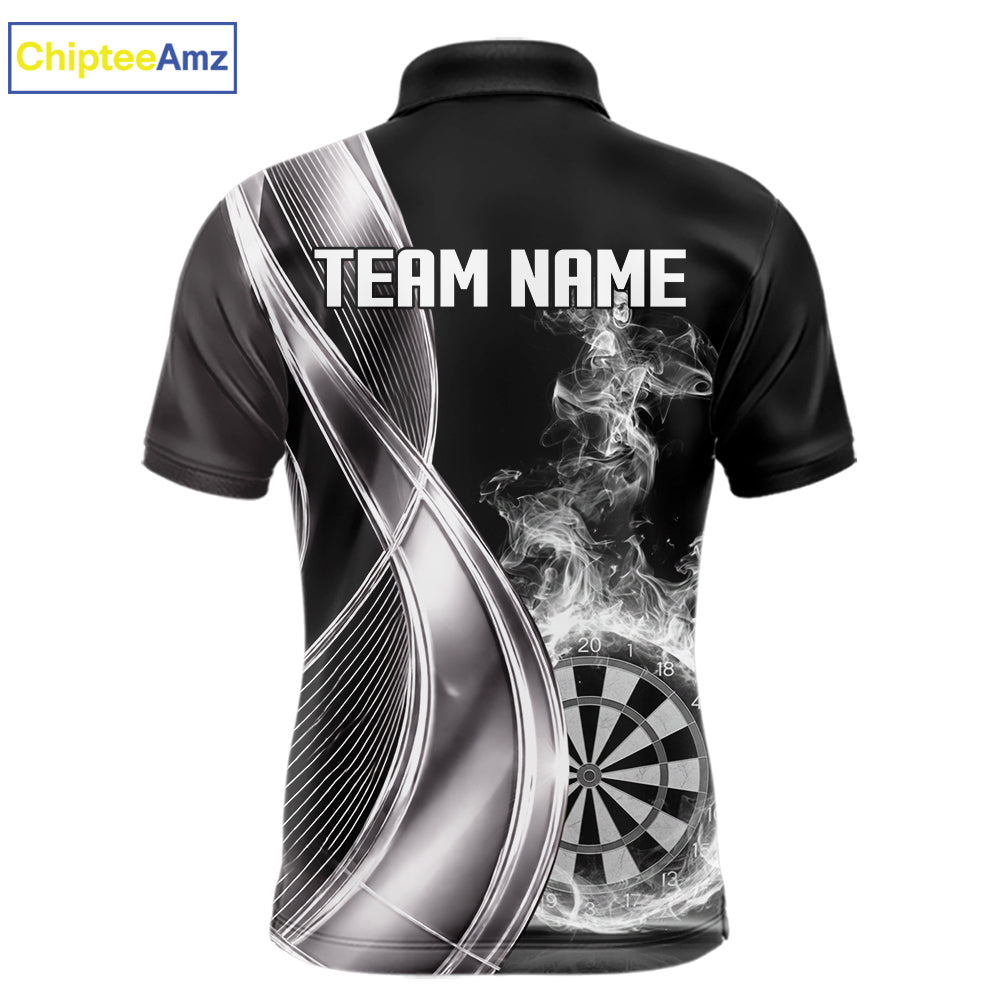 Black And Silver Darts Polo Shirts For Men Custom White Smoke Dartboard Dart Team Jerseys NYN2446