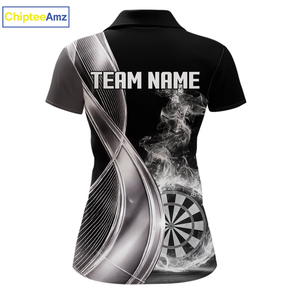 Black And Silver Darts 1/4-Zip Shirts For Women Custom White Smoke Dartboard Dart Team Jerseys NYN2446