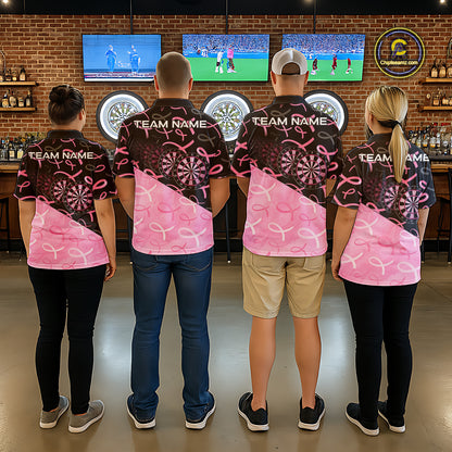 Pink Black Ribbon Blur Dartboard Custom Breast Cancer Awareness Dart 1/4-Zip Team Shirt For Men NYN2450