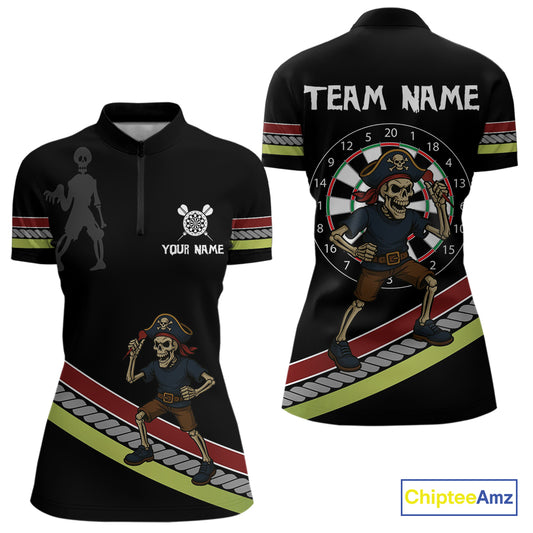 Women's Custom Dart Shirt With Skeleton Holding Dart Arrow And Colorful Dartboard NYN0252