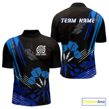 Load image into Gallery viewer, Blue Dart Arrows Grunge Dartboard Men's Darts Shirt - Custom Name For Players NYN0513