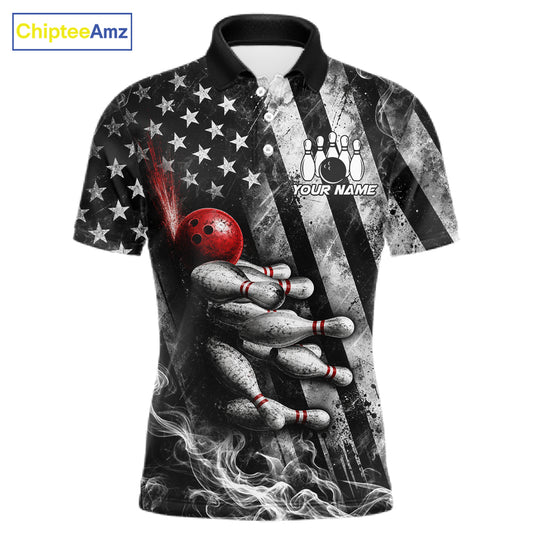 Smoke US Flag Patriotic Bowling Shirt For Men Custom Red Grunge Strike Bowling Team Jerseys NYN4062