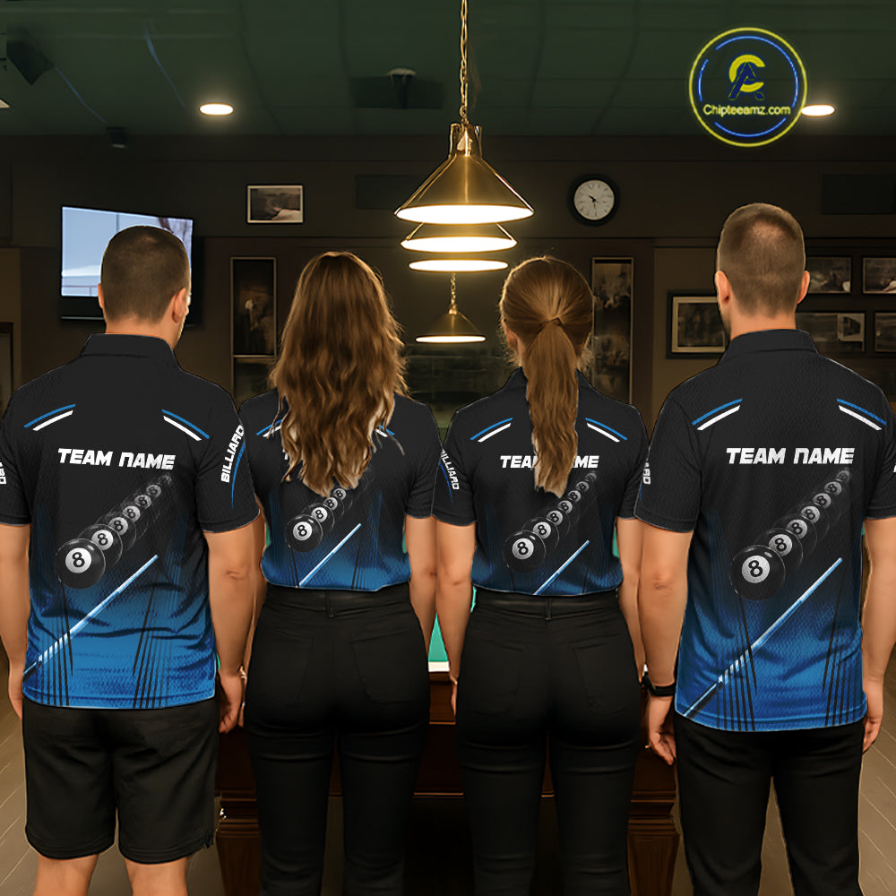 Black & Blue Billiard Ball Cue Pool Women Polo & 1/4-Zip Shirt Custom 8 Ball 3D Billiards Attire NYN2455