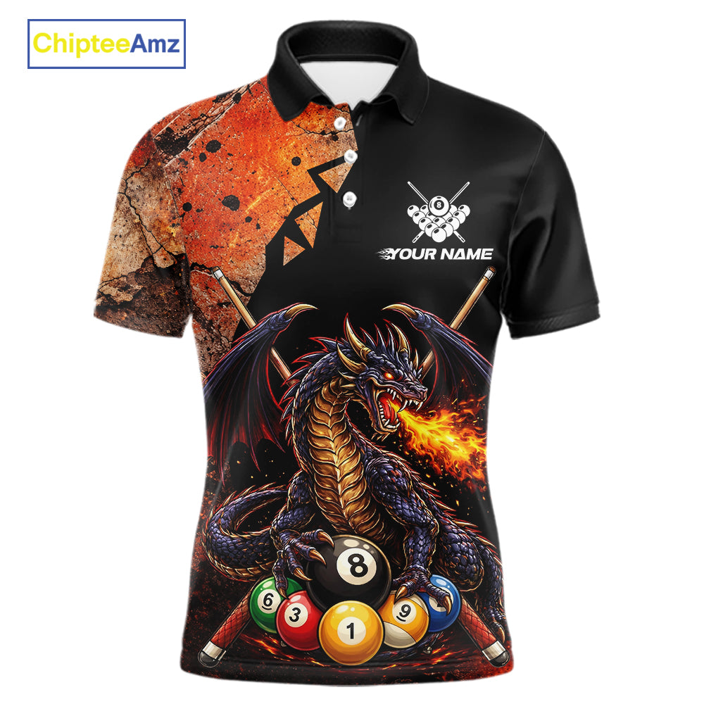 Orange Grunge Dragon Flame 8 Ball Pool Billiard Shirt For Men Custom Billiards Team Attire NYN3046
