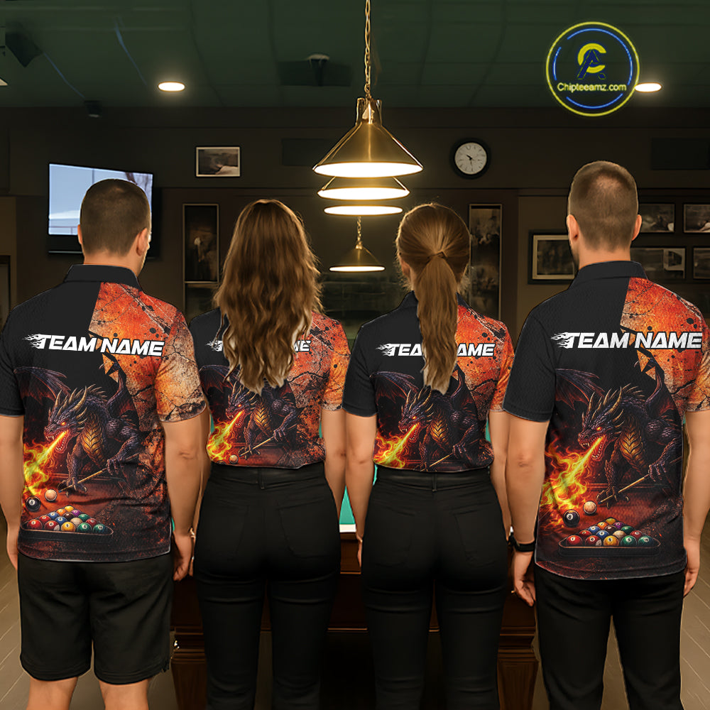 Orange Grunge Dragon Flame 8 Ball Pool Billiard Shirt For Women Custom Billiards Team Attire NYN3046