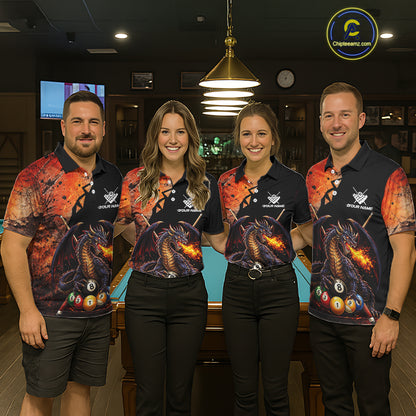 Orange Grunge Dragon Flame 8 Ball Pool Billiard Shirt For Women Custom Billiards Team Attire NYN3046