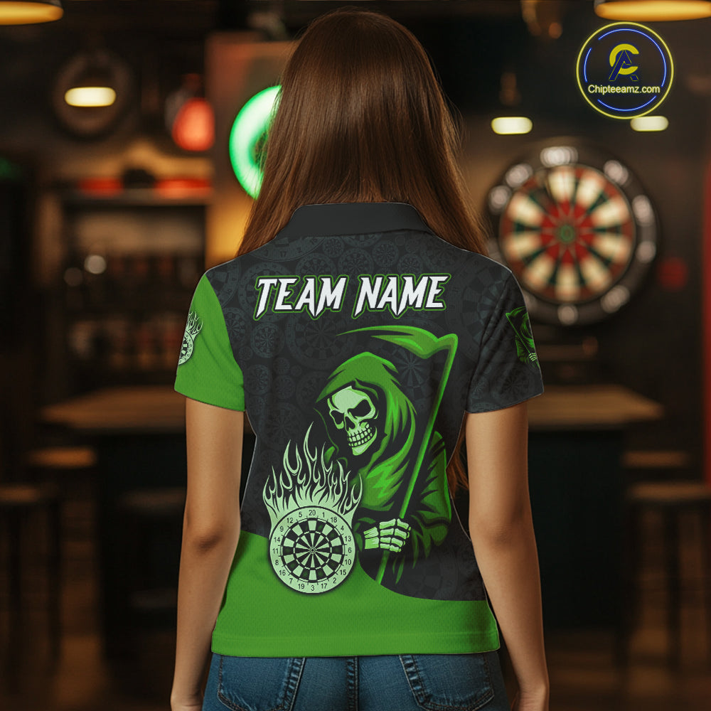 Custom Green Grim Reaper Flame Dartboard Dart Polo Jerseys For Women Dart Shirt Gifts NYN1647