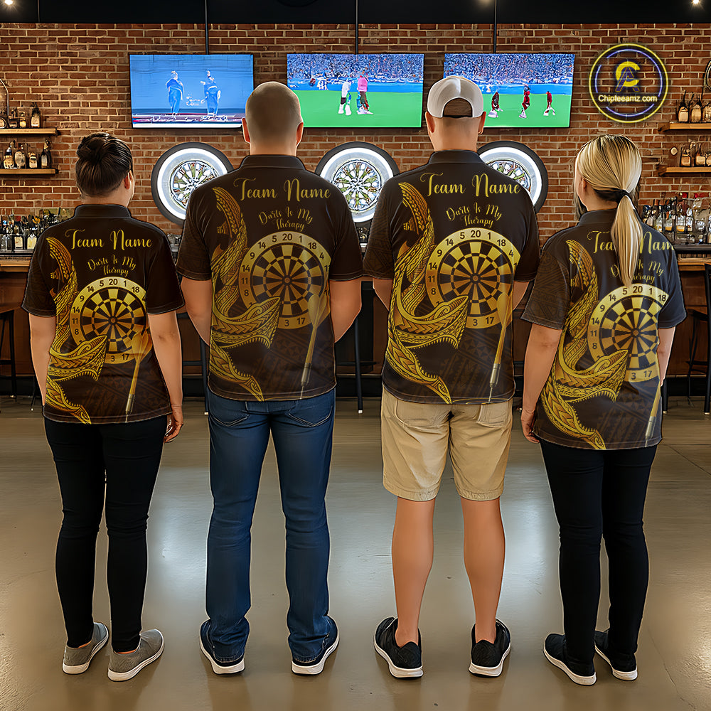 Personalized Gold Tribal Shark Custom Darts Quarter-Zip Shirts For Women Tribal Dart League Jerseys NYN2183