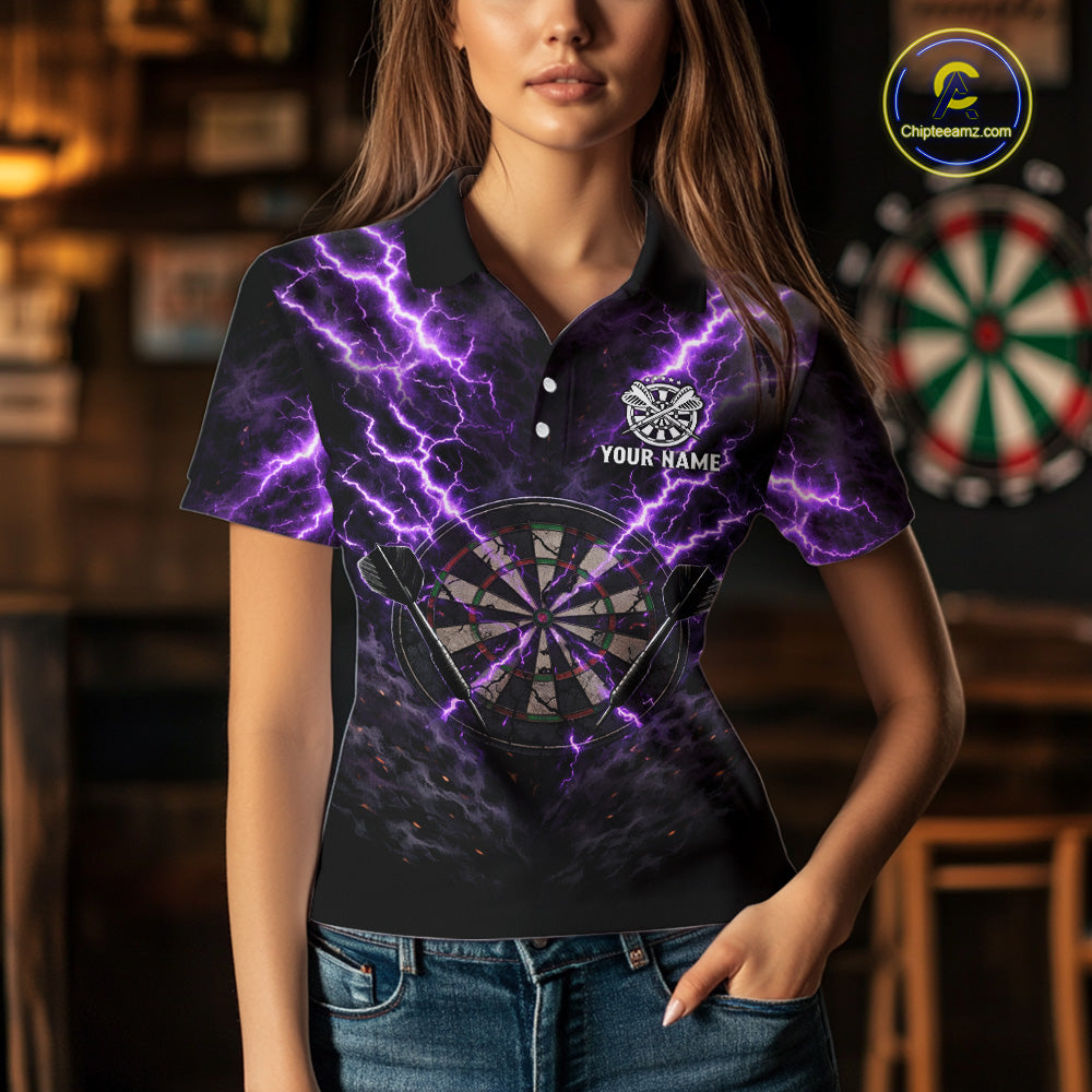 Thunder Lightning Purple Cracked Skull Dartboard Dart Polo Shirts For Women Custom Dart Team Shirts NYN2676
