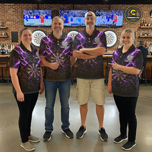 Load image into Gallery viewer, Thunder Lightning Purple Cracked Skull Dartboard Dart 1/4-Zip Shirts For Men Custom Dart Team Shirts NYN2676