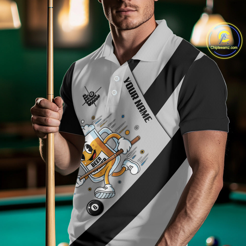 Black Grey Funny Beer Runner 8 Ball Men Billiards Shirt Personalized Pool Balls Billiard Team Names NYN2680