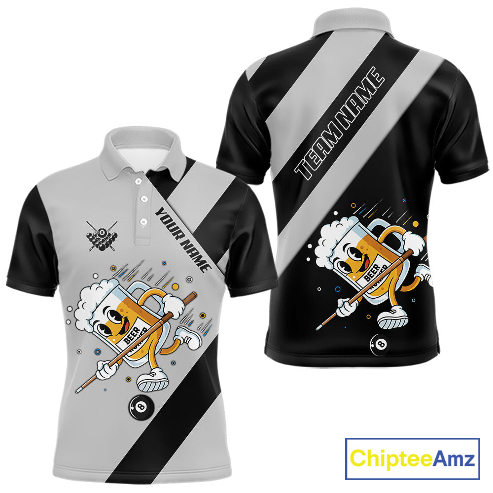Black Grey Funny Beer Runner 8 Ball Men Billiards Shirt Personalized Pool Balls Billiard Team Names NYN2680