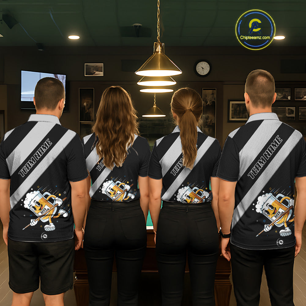 Black Grey Funny Beer Runner 8 Ball Men Billiards Shirt Personalized Pool Balls Billiard Team Names NYN2680