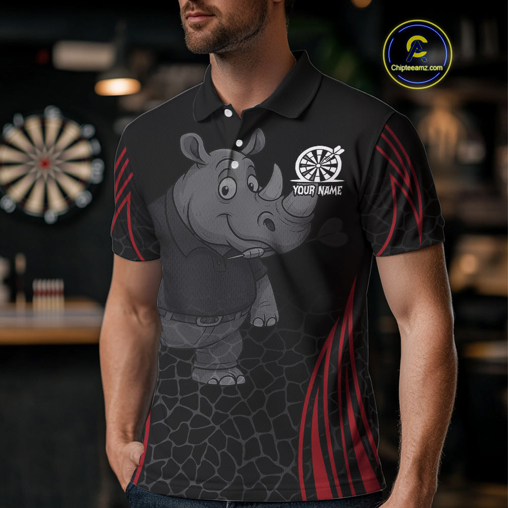 Men's Custom Funny Darts Shirt Chunky Rhino & Colorful Dartboard For Darts Team NYN0273