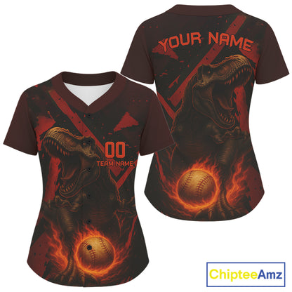 Custom Black-Red Dinosaur Flames Baseball Ball Jerseys For Women Baseball Tournament Shirt NYN1393
