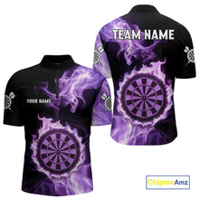 Load image into Gallery viewer, Custom Black And Purple Flames Dartboard Dart Men Quarter-Zip Jerseys Outfits Dart Team Shirt NYN1661