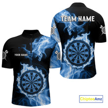 Load image into Gallery viewer, Custom Black And Blue Flames Dartboard Dart Men Quarter-Zip Jerseys Outfits Dart Team Shirt NYN1663