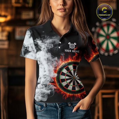 Custom White Smokes Red Flames Dartboard Dart Women Polo Jerseys Dart Team Shirt NYN1667