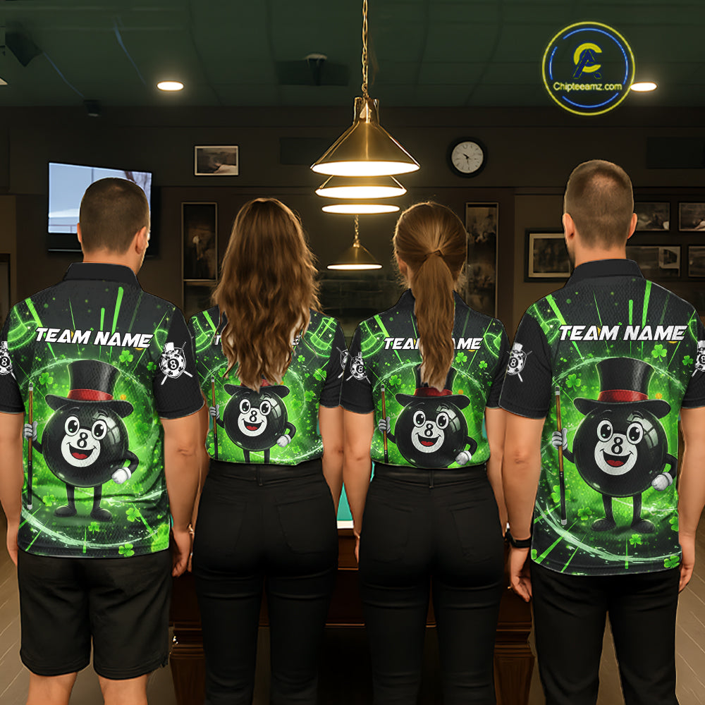 Funny Patrick Day 8 Ball Pool Women's Billiard Polo & 1/4 Zip Shirt Custom Shamrock Billiard Attire NYN2479
