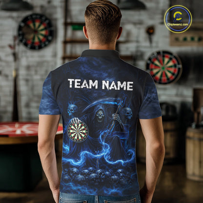 Blue Smoking Grim Reaper Dartboard Dart Polo Shirts For Men Custom Multiskull Dart Team Shirts NYN2683