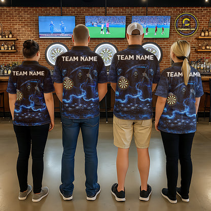 Blue Smoking Grim Reaper Dartboard Dart  Polo Shirts For Women Custom Multiskull Dart Team Shirts NYN2683