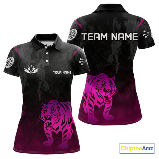 Men’s Darts Team Jersey With Eye-Catching Magenta Tiger And Grunge Pattern NYN0278