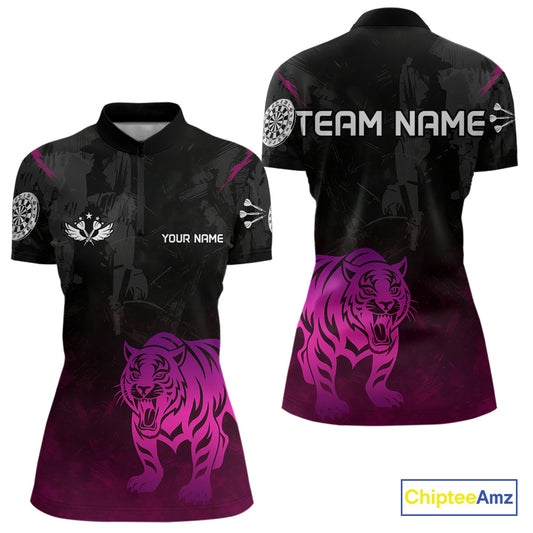 Men’s Darts Team Jersey With Eye-Catching Magenta Tiger And Grunge Pattern NYN0278