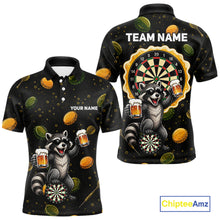 Load image into Gallery viewer, Men's beer and raccoon dart polo shirt mockup funny dart team jersey