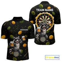 Load image into Gallery viewer, Men's beer and raccoon dart quarter zip shirt mockup custom dart apparel