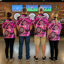 Load image into Gallery viewer, Men's dart team wearing pink flamingo dart jerseys custom uniforms