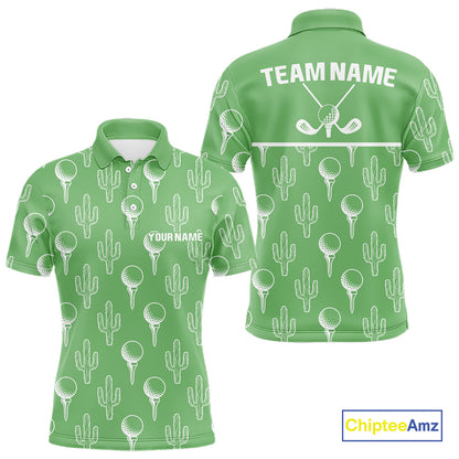 Personalized Desert Cactus Green Pattern Mens Golf Polo Shirts Custom Funny Cactus Golf Gifts NYN2844