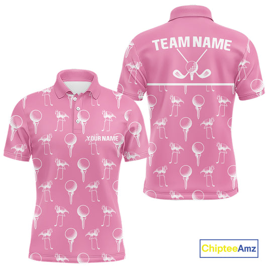 Personalized Flamingo Pink Pattern Mens Golf Polo Shirts Custom Funny Flamingo Golf Gifts NYN2845