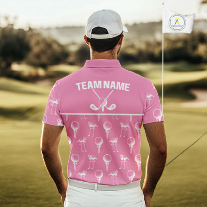 Personalized Flamingo Pink Pattern Mens Golf Polo Shirts Custom Funny Flamingo Golf Gifts NYN2845