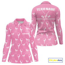 Load image into Gallery viewer, Personalized Flamingo Pink Pattern Womens Golf Polo Shirts Custom Funny Flamingo Golf Gifts NYN2845