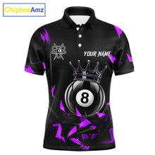 Load image into Gallery viewer, Black And Purple Geometric Crown 8 Ball Billiard Pool Shirt For Men Custom Billiard Team Jersey NYN3217