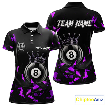 Black And Purple Geometric Crown 8 Ball Billiard Pool Shirt For Women Custom Billiard Team Jersey NYN3217
