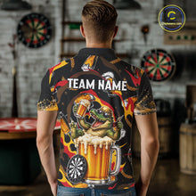 Load image into Gallery viewer, Male dart player wearing Alligator Beer personalized dart shirt, tournament dart apparel and league uniform